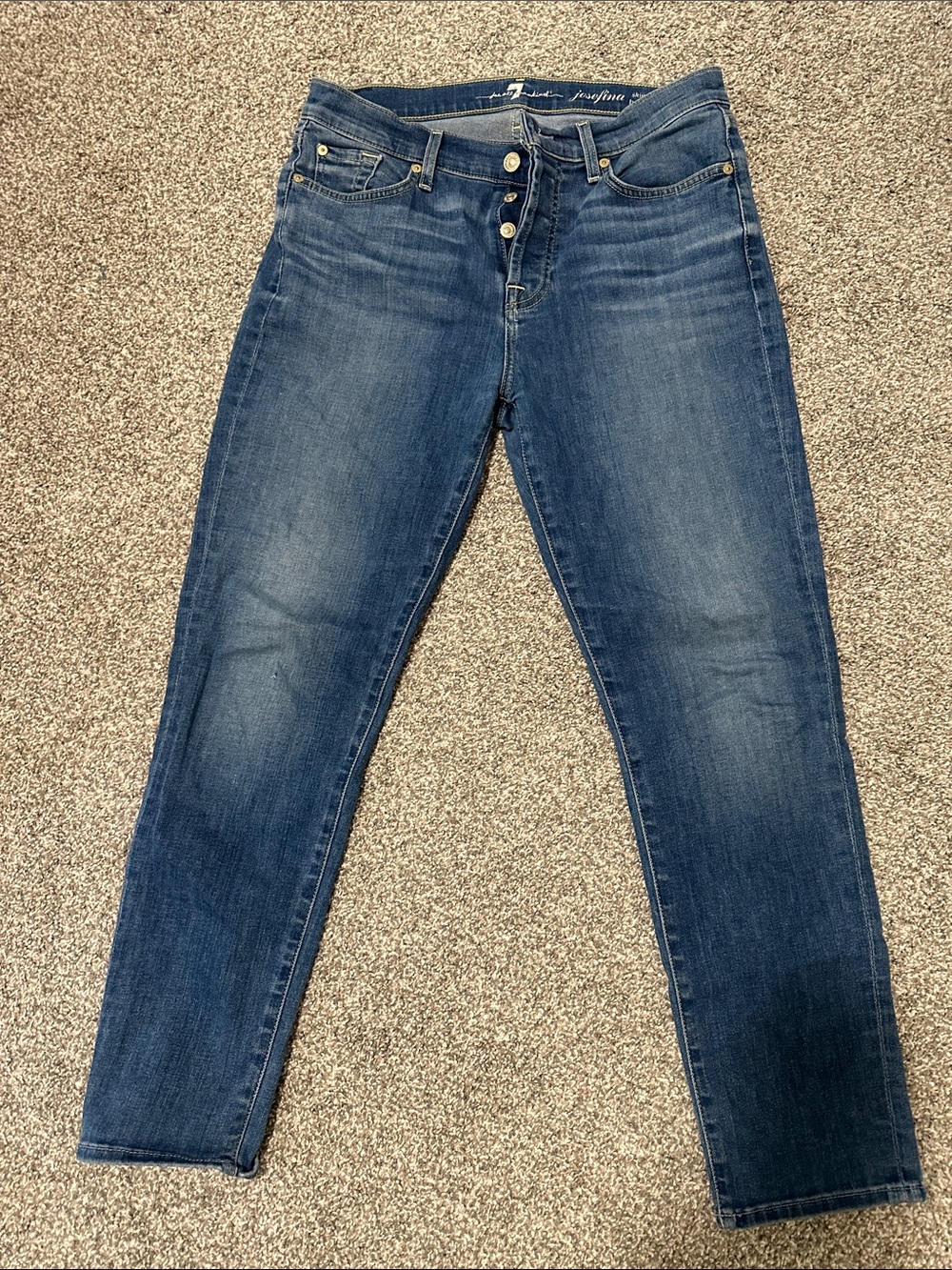 7 For All Mankind Dark Blue Skinny Button-Fly Jeans